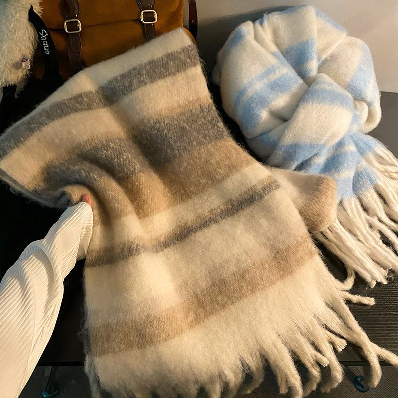 Korean atmosphere Mohair plaid plush scarf Women's autumn and winter warm atmosphere Couple scarf