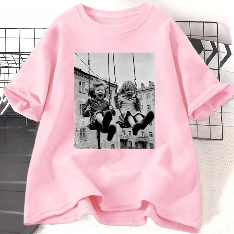 Retro T Shirt Print Women's Short Sleeve Vintage O-Neck Casual Tee T-Shirt Female Clothing Short Sleeve Tops