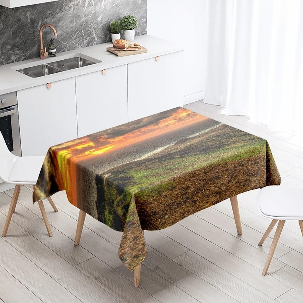 Tischdecke mit natürlicher Landschaft, Landschaft, Antifouling, wasserdicht, rechteckig, für Küche, Esstisch, Heimdekoration