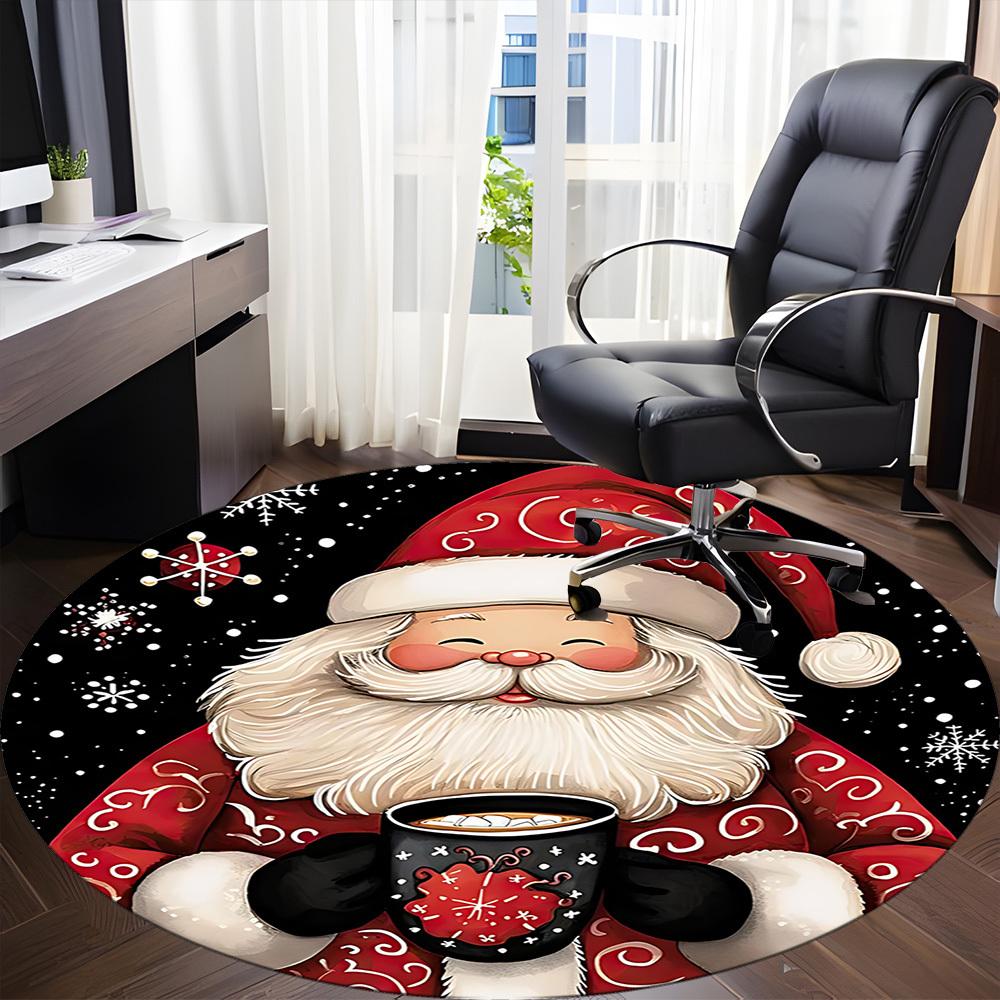 1PC Christmas Santa Office Round Area Rug, Mat Suitable For Office, Under Office Chairs Bedroom Living Room Home Decor, Room Deco