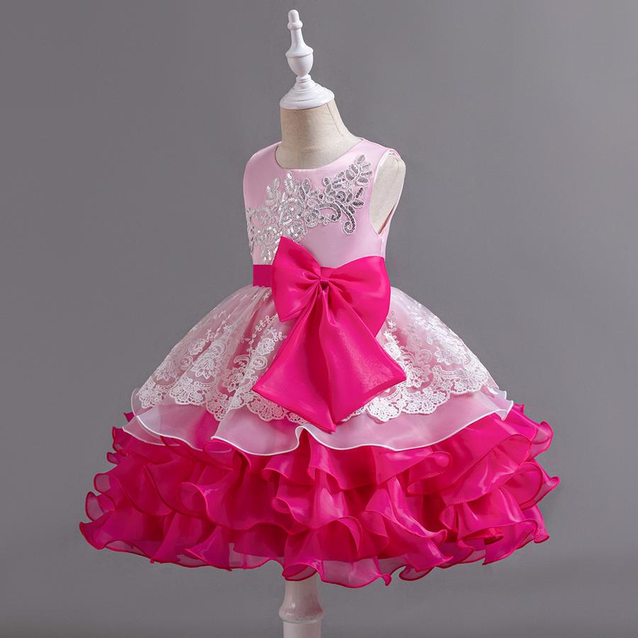 Girls Bow Flower Wedding Party Birthday Party Tutu Dress Stage Performance Costume