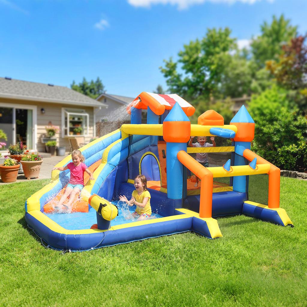 8-in-1 Bounce House with Blower Slide Splash Pool Trampoline Climbing Wall for Indoor Outdoor 350x325x210cm Multicolor