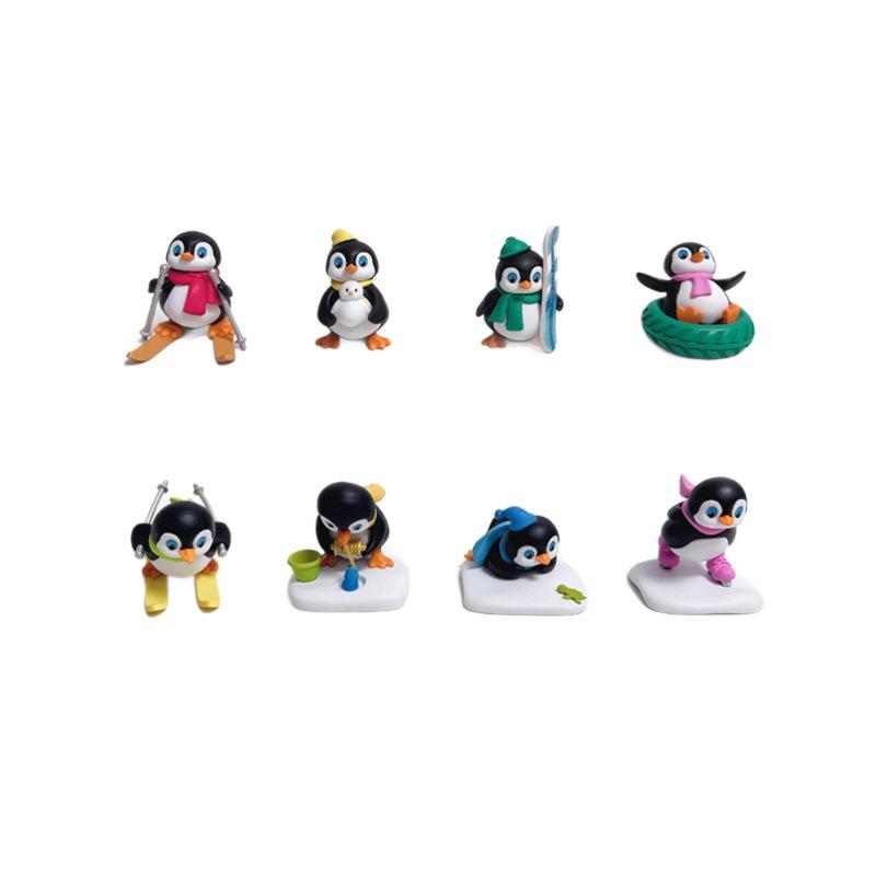 8 Cartoon Penguin Skiing Figurines DIY Keychain Pendant Ornament Toy