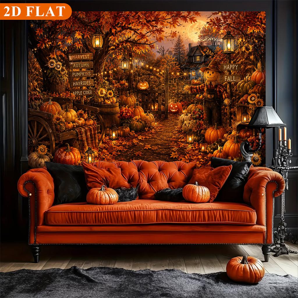 1 piece of 2D flat banner pumpkin lanterns light up during the harvest season durablezyc
