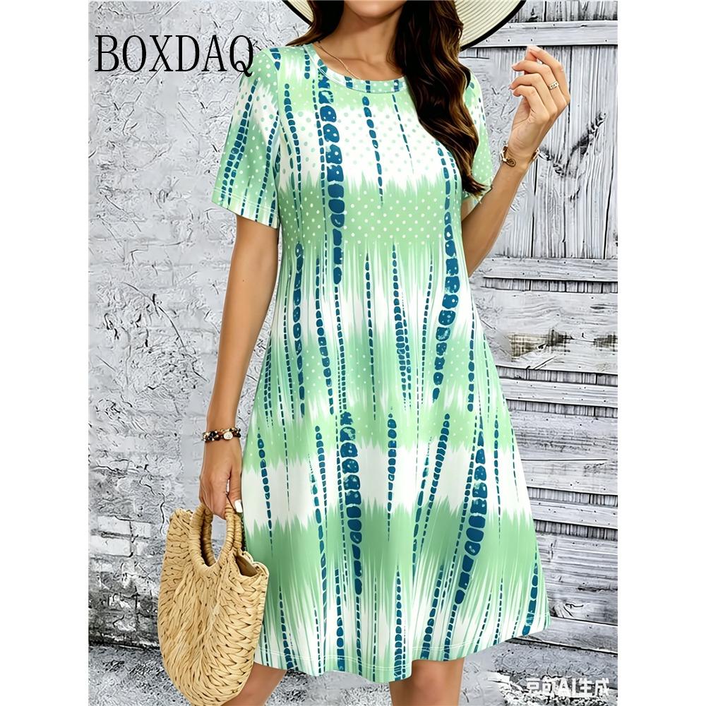 Tie Dye Gradient Striped Printing Dresses For Women Summer Fashion Plus Size Dress Casual Short Sleeve Loose Dress 6XL Clothing