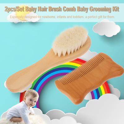 Baby Hair Brush Comb Natural Wool Wooden Hairbrush Newborn Infant Comb Head Massager Baby Grooming Kit Baby Hair Brush