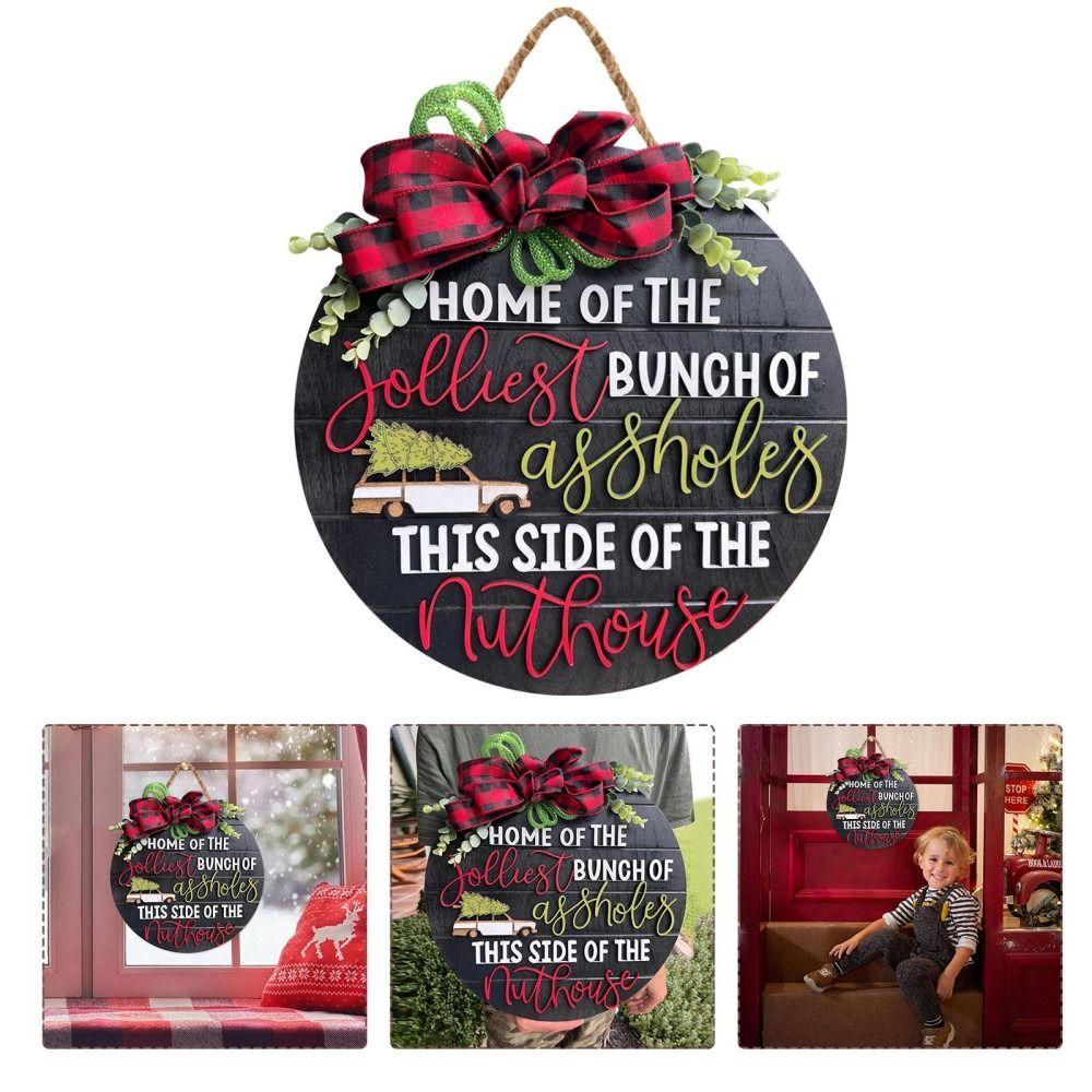 

Wall Mount Christmas Round Door Hanger Wooden Christmas Round Door Sign Creative Home