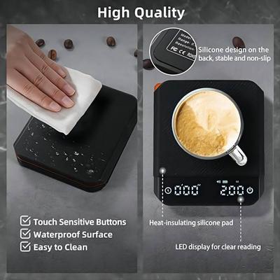 Báscula de Café con Temporizador 2000g/0.1g Recargable Báscula para Espresso Portátil Báscula de Cocina Digital con