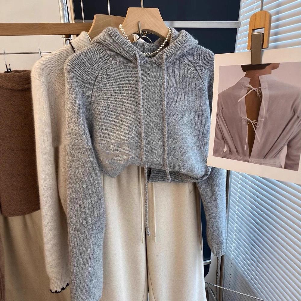 Women’s Korean-Style Gray Hooded Knit Sweater – Soft, Cozy, and Perfect for Autumn/Winter