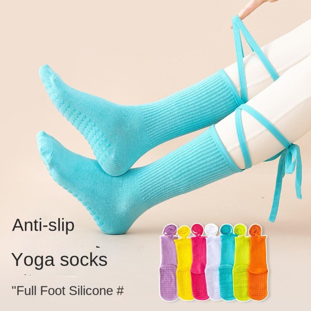 

Lace-up Yoga Socks Cotton Mid-calf Socks New Sport Pilates Socks Sport небо синє кольору
