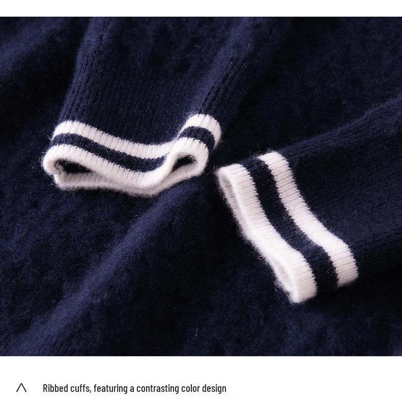 Women's Contrast Color Cashmere Polo Neck Sweater - Autumn & Winter Collection