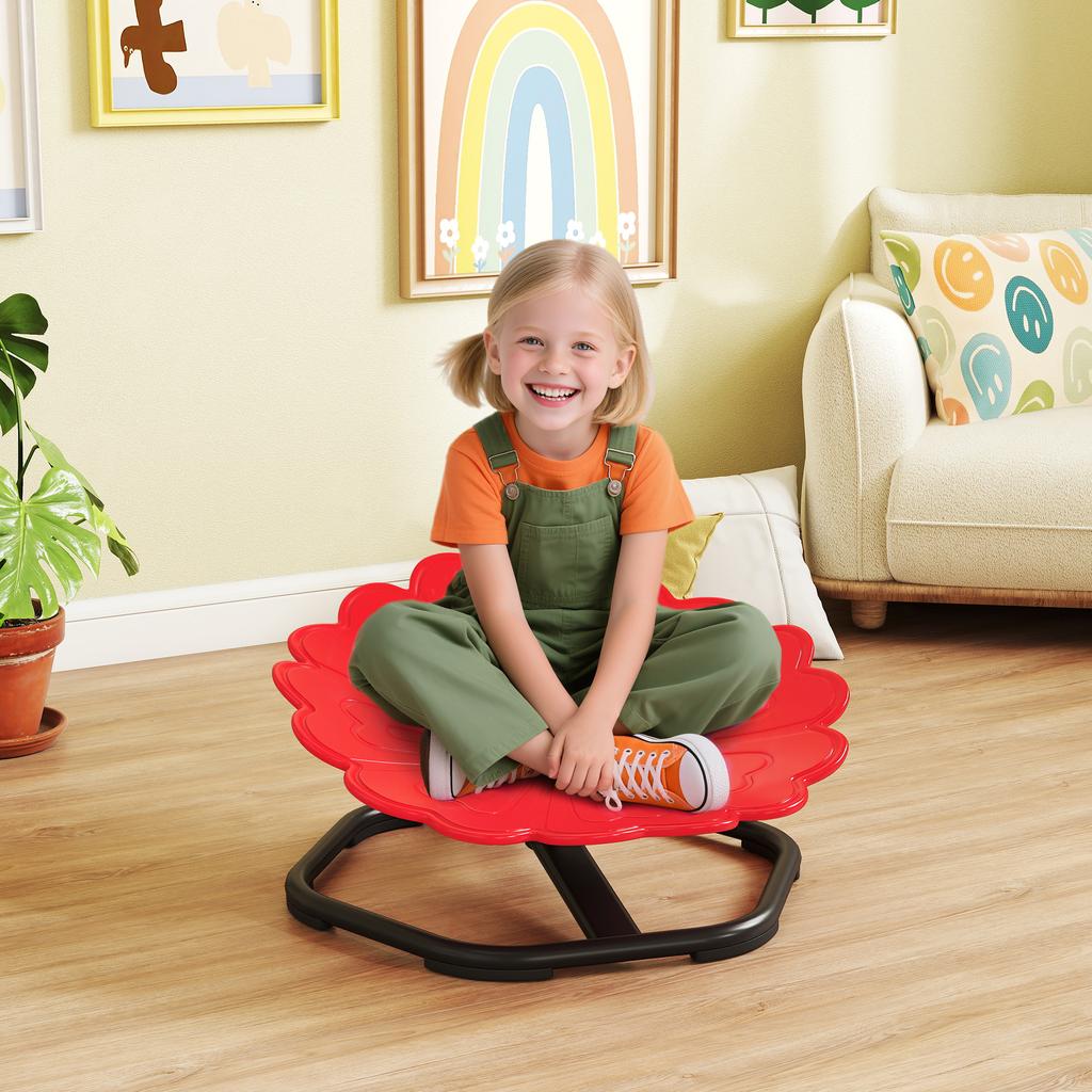 Flower-Shaped Sensory Spinning Chair with Non-Slip Base for Balance/Coordination, Red