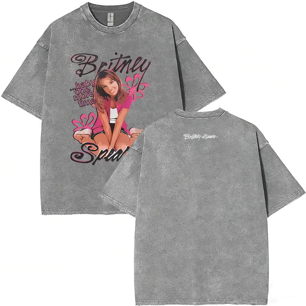 Gewaschen Vintage Britney Spears Gesicht Grafik T-Shirts Herren Damen Mode Lässig Übergroß Kurzarm T-Shirts Unisex Streetwear M