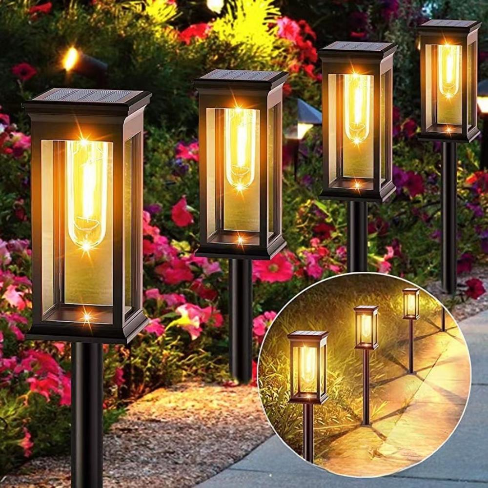 2-6PCS Warm Solar Square Floor Plug Light, Waterproof Lawn Light Outdoor Garden Light Suitable for Garden, Door, Christmas, Halloween