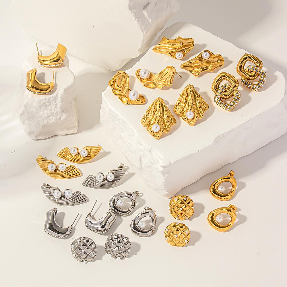 Geometric Zircon Retro Women's 18K Titanium Steel Earrings 2024
