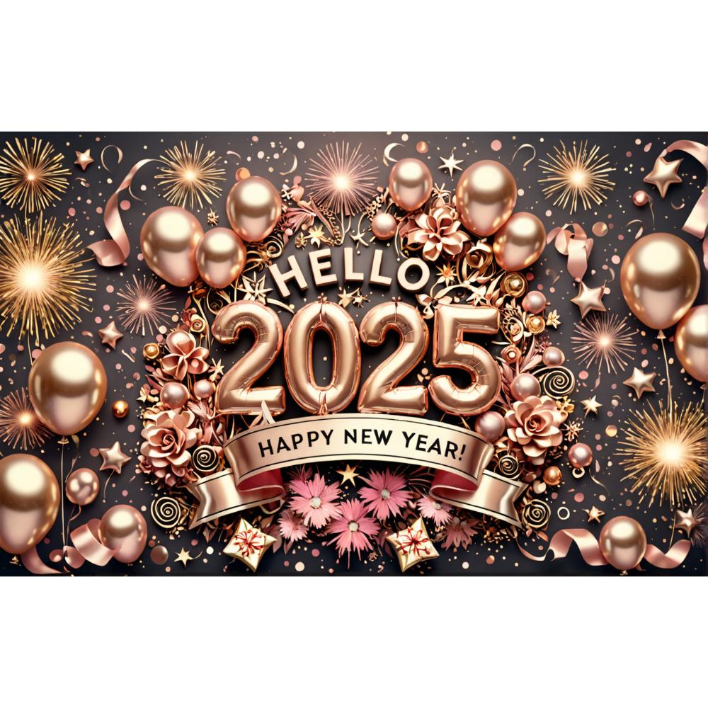 

2025 С Новым годом Розовая роза Цветочная тематическая вечеринка Фон Воздушные шары Семейная вечеринка Баннер Украшение Фотография Фон