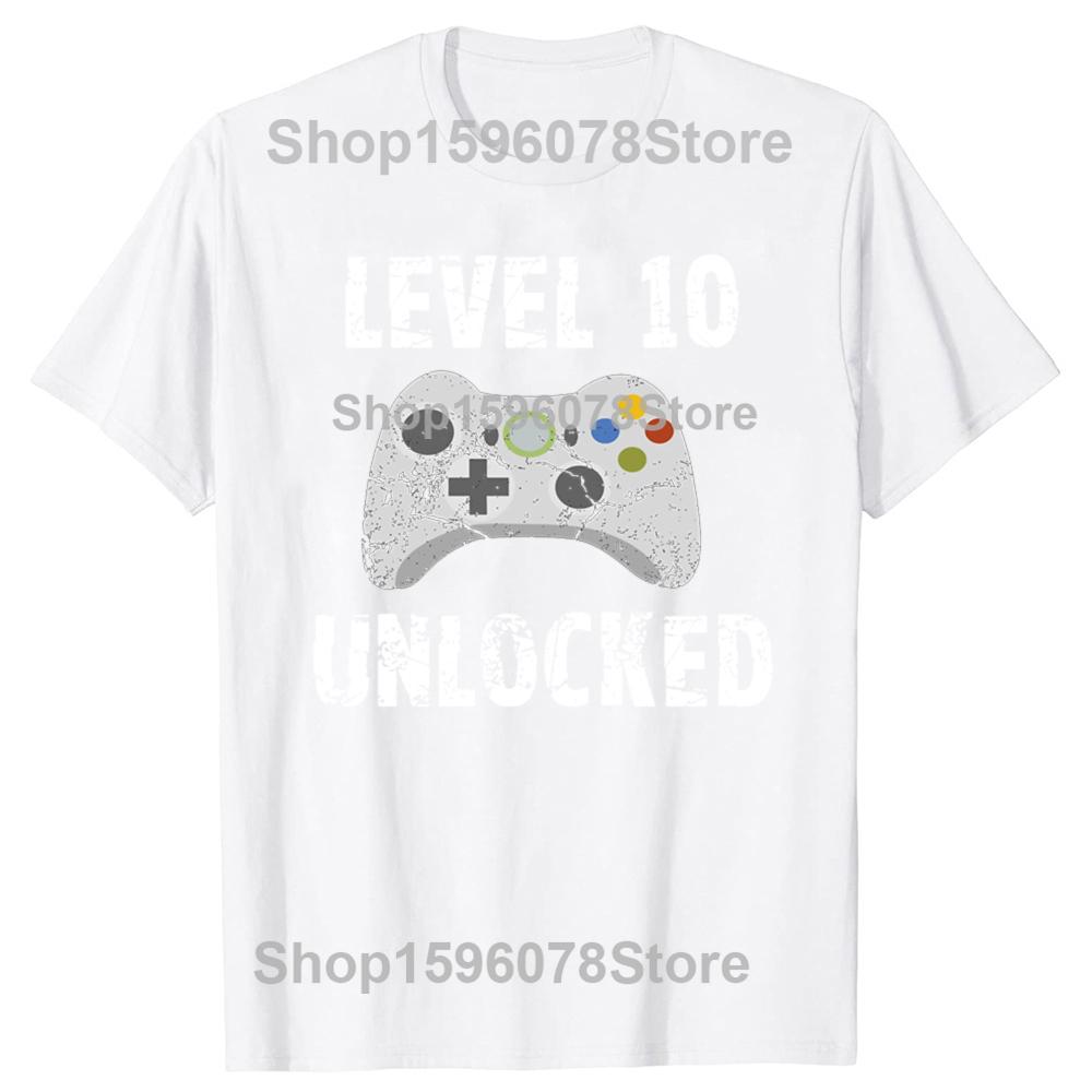 Funny Level 10 Unlocked Graphic T Shirts Unisex Women 10th Cotton Humor Streetwear Tee Shirt Short Sleeve Unisex Loose Clothing