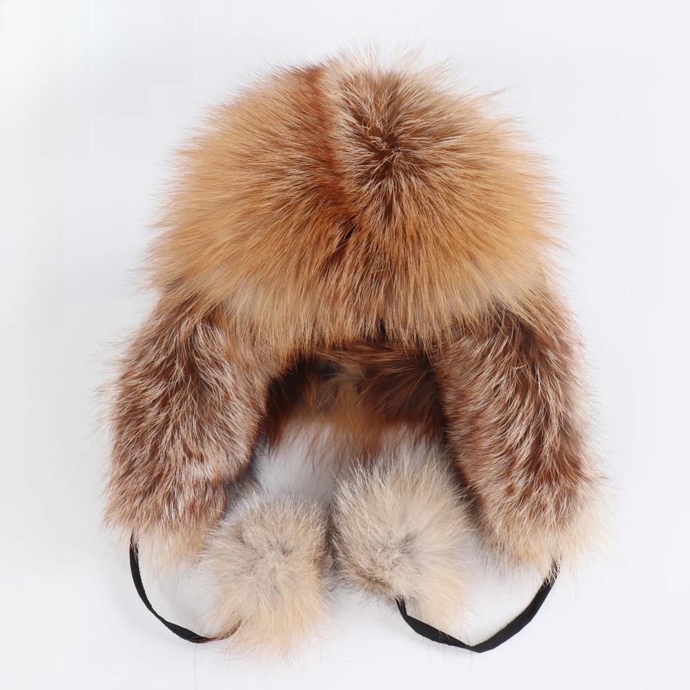 On Sale Real Fox Fur Women's Russian Ushanka Aviator Trapper Snow Skiing Hats Caps Earflap Winter Ladies Fox Fur Bomber Hat