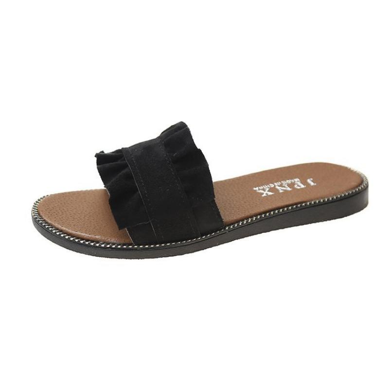 Spring and summer new lace one-word slippers flat heel casual women's sandals women's shoes student flat beach shoes