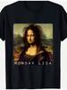 Funny Monday Lisa Mona Lisa Parody Graphic Tshirt Humorous Artinspired Design 200 Soft Stretch Fabric Loose Fit Unisex