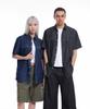 CREAM SODA LAB Applique Embroidered Lettering Denim Collared Short Sleeve Shirt Black