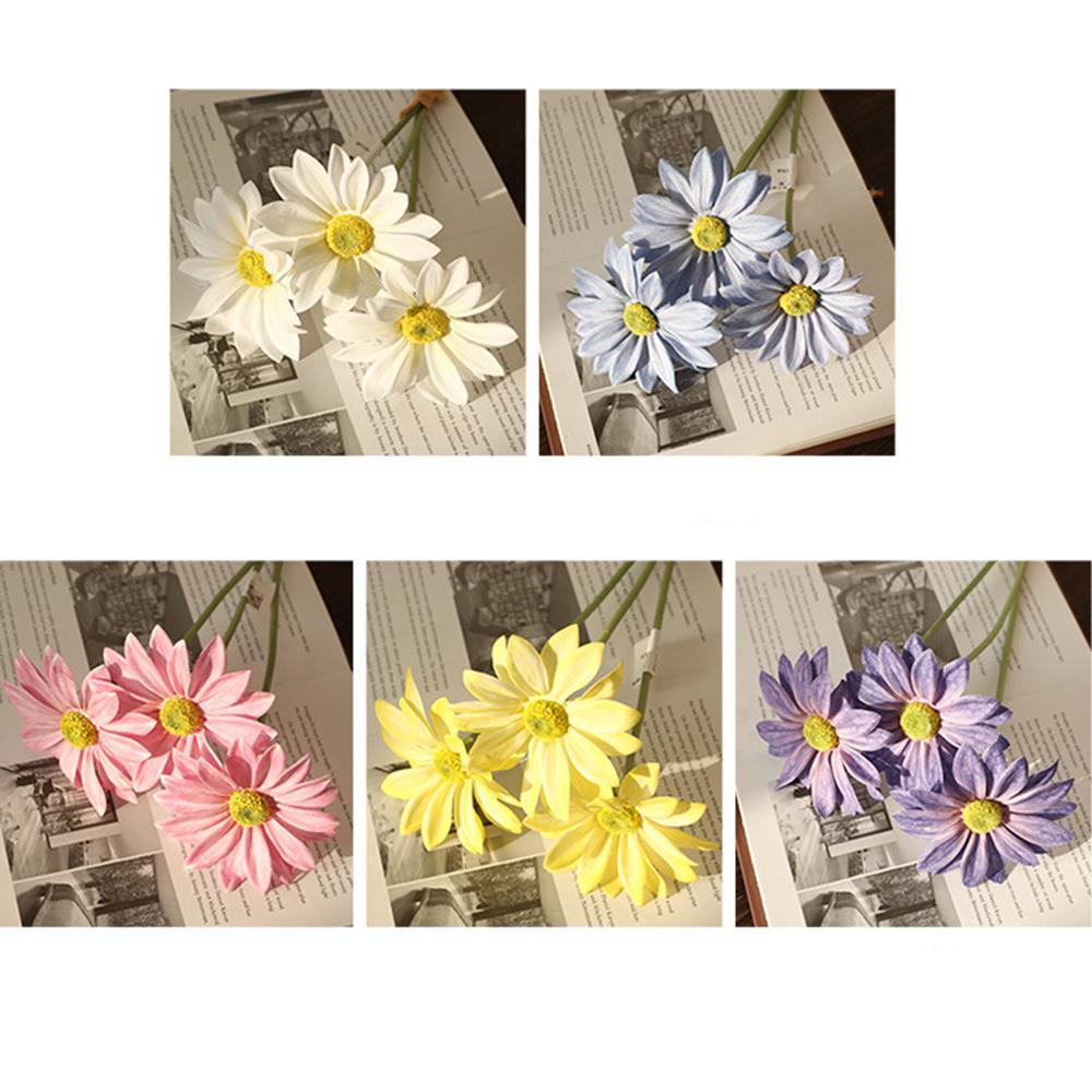 3pcs/Set Real Touch Artificial Daisy Flower Fake Chamomile Bouquet Indoor Room Home Vase Decor Fake Flowers Garden Wedding Decor