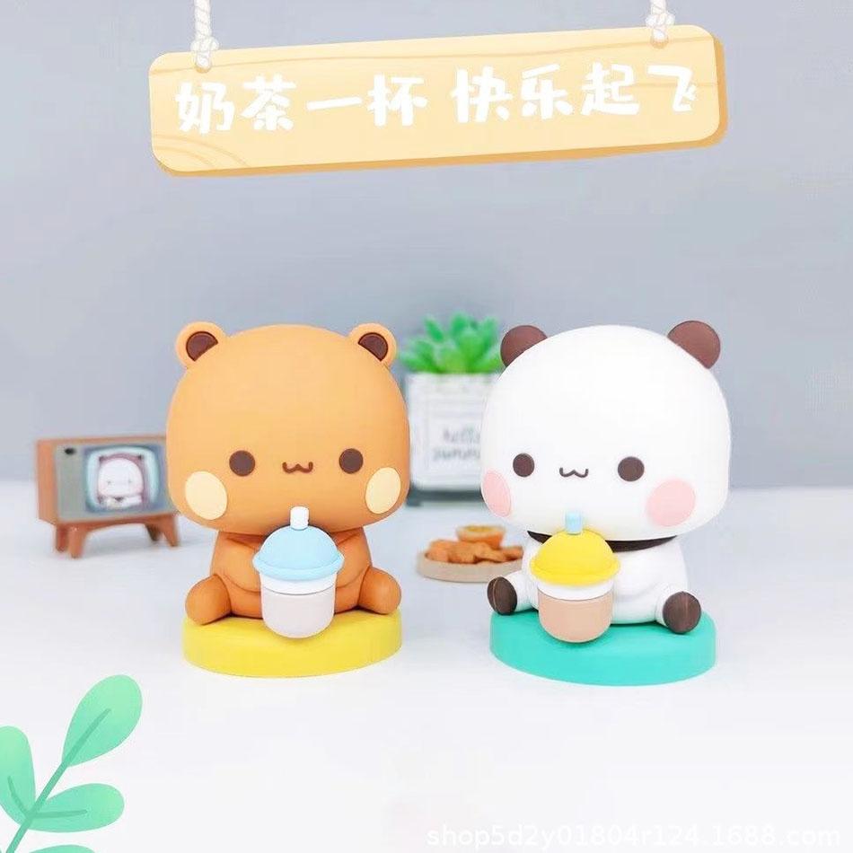 Cute Kawaii Bubu Dudu Panda Bear Figure Cartoon Exciting Bear Miniatures Collectible Animal Toy Doll Ornament Home Derocation