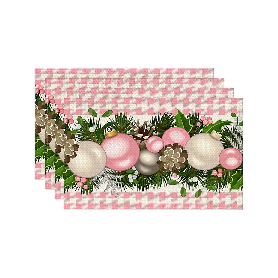 Festive Christmas Printed Linen Placemats - 4-Piece Set