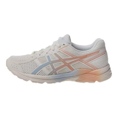 Gel-Contend 4 Sports Versatile Fabric Synthetic Leather Low-Top Running Shoes Women Sneaker White Orange T8D9Q-750