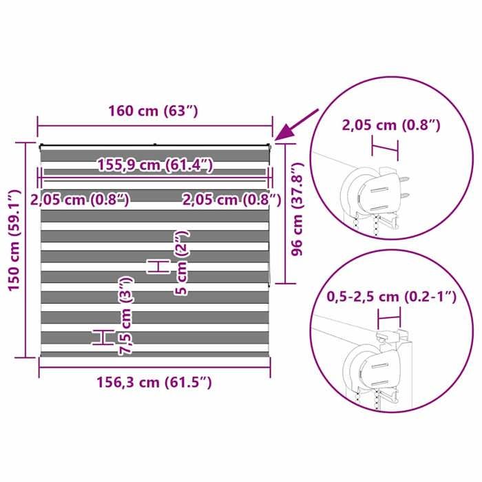 VidaXL Store Zèbre Noir 160x150 Cm Largeur Du Tissu 155,9 Cm Polyester, Store À Enrouleur Zébré, Store Zébré Pour Fenêtre, 4014247