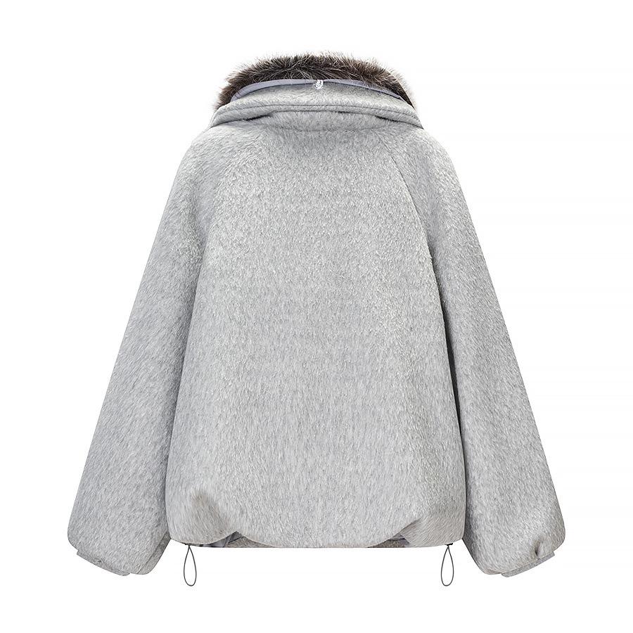 2026 Spring European & American Style Versatile Wool Jacket with Large Fur Collar