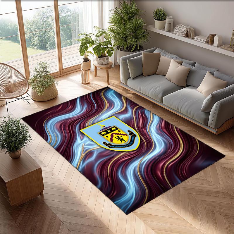 Burnley Football Print Crystal Velvet Rug, Comfortable Water Absorbent Non Slip Indoor Floor Carpet