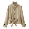 European and American Women's Double-Breasted Tie-Waist Casual Trench Coat Short Jacket
