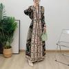 Muslim Middle Eastern Women's Pleated Long Robe Evening Dress with Lace-Up Detail