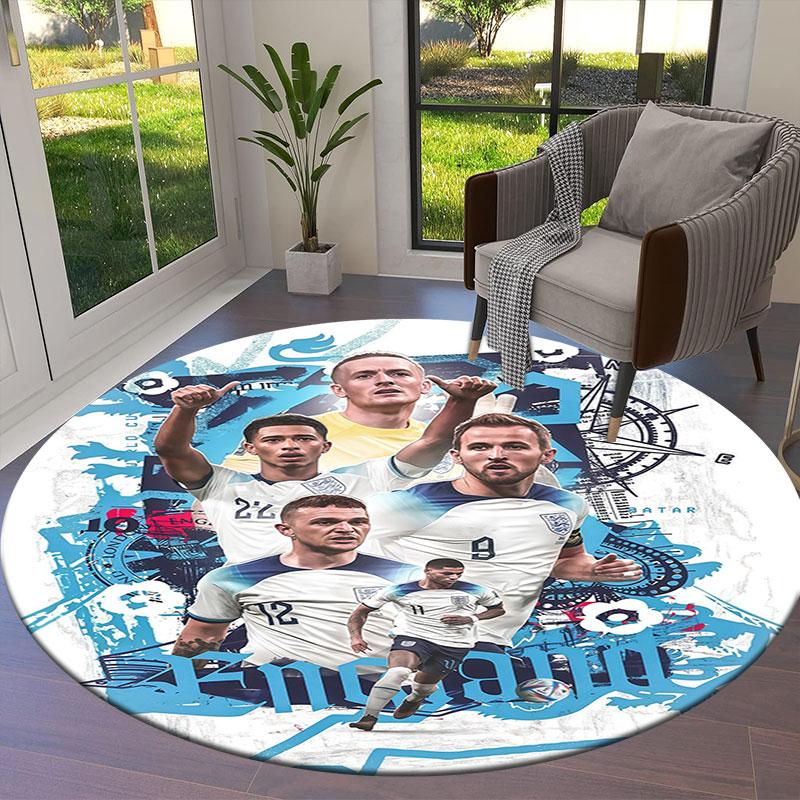 England National Football Team Round Area Rug,Carpet Rug for Living Room Bedroom Sofa Playroom Decor,Non-slip Floor Mat