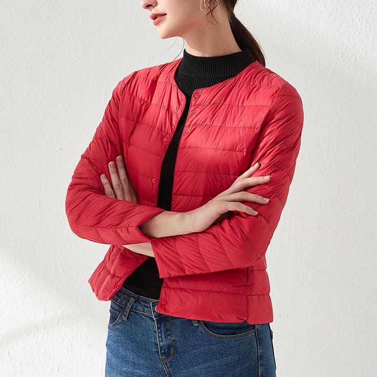 Winter New Two-wear Single-breasted Light Short Down Jacket Women's Slim Liner Jacket Round Neck V-neck