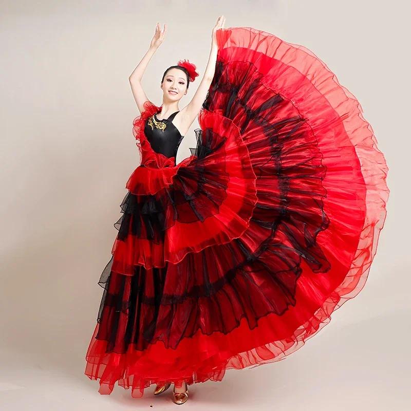 Spanish Flamenco Skirt Polyester Satin Dresses Smooth Big Swing Party Ballroom Belly Dance Dress Carnival Costumes Woman