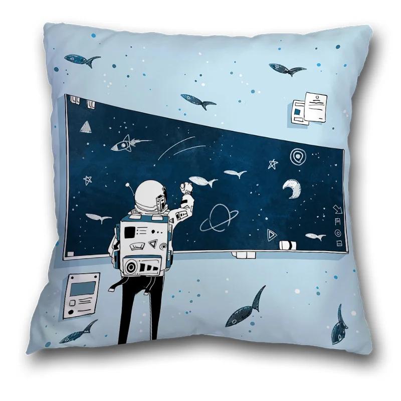 Creative Spaceman Astronaut Pillowcase Blue Green Cushion Cover Sofa Office Seat    Ornament Home Decoration