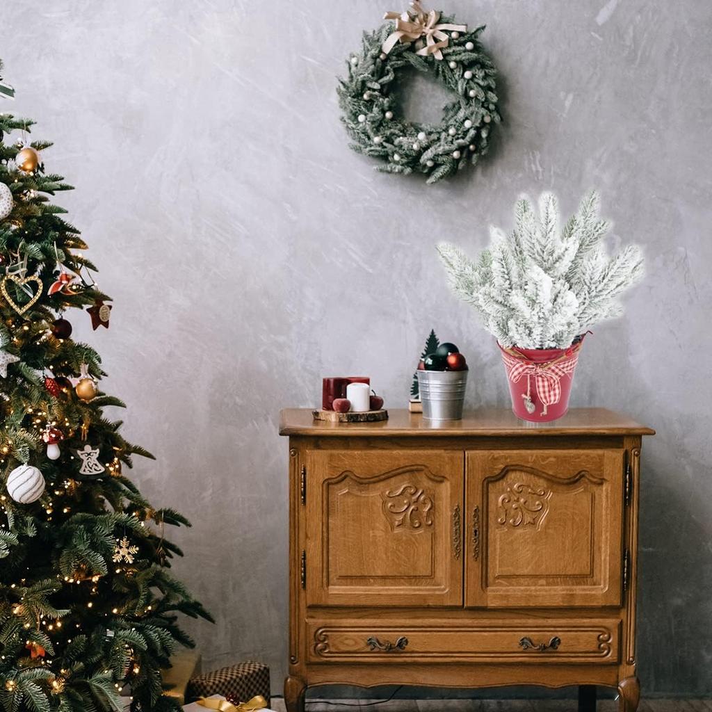 14 Pcs 10Inch Artificial Flocking Pine Picks Snow Forest Artificial Pine Needles Branches Christmas Fake Greenery Tree Branches DIY Leaves for