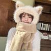 Winter, Plush Hat, Scarf and Gloves In One, Versatile, Thick and Warm, Ear Protection and Neck Protection Three Piece Set, Female, Three In One