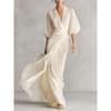 2026 European and American Socialites Deep V-neck Shoulder Lantern Sleeves Waist Long Dress Romantic Autumn Banquet