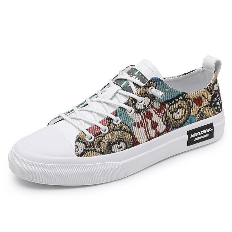 Men's Breathable Cartoon Bear Trendy Low-Top Casual Shoes - Four Seasons Wear-Resistant Flat Sneakers