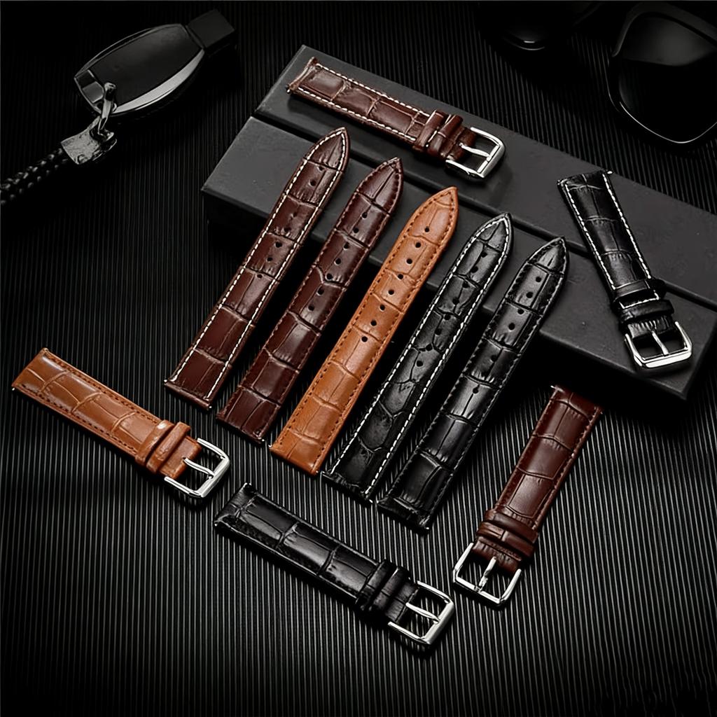Genuine Leather Watch Strap 18mm 20mm 22mm WatchBand for Men Women Wrist Watch Band Accessories Metal Buckle Black Light Brown
