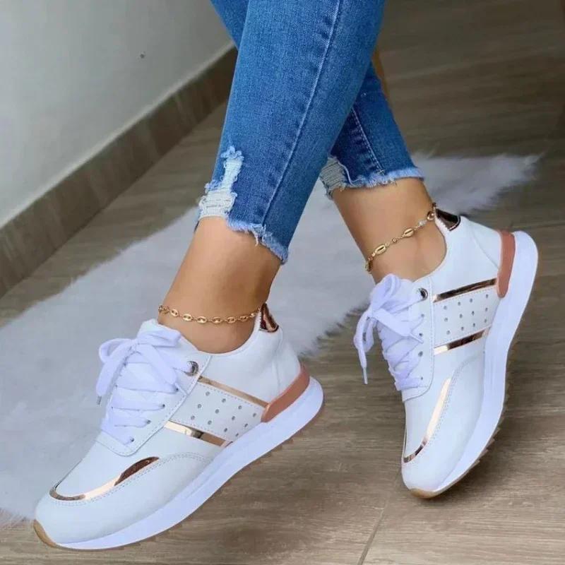 Fashion New Women Sneakers Patchwork Lace Up Flat Shoes Women Lightweight Female Platform Shoes Classic Versatile Zapatillas De Mujer