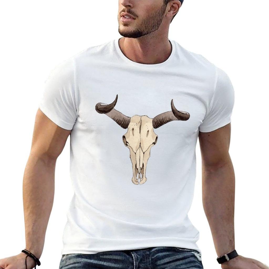 Cow Skull Weathered 2 T-Shirt Graphic T Shirts for Man Anime Tshirt Funny T Shirts Cotton T-shi