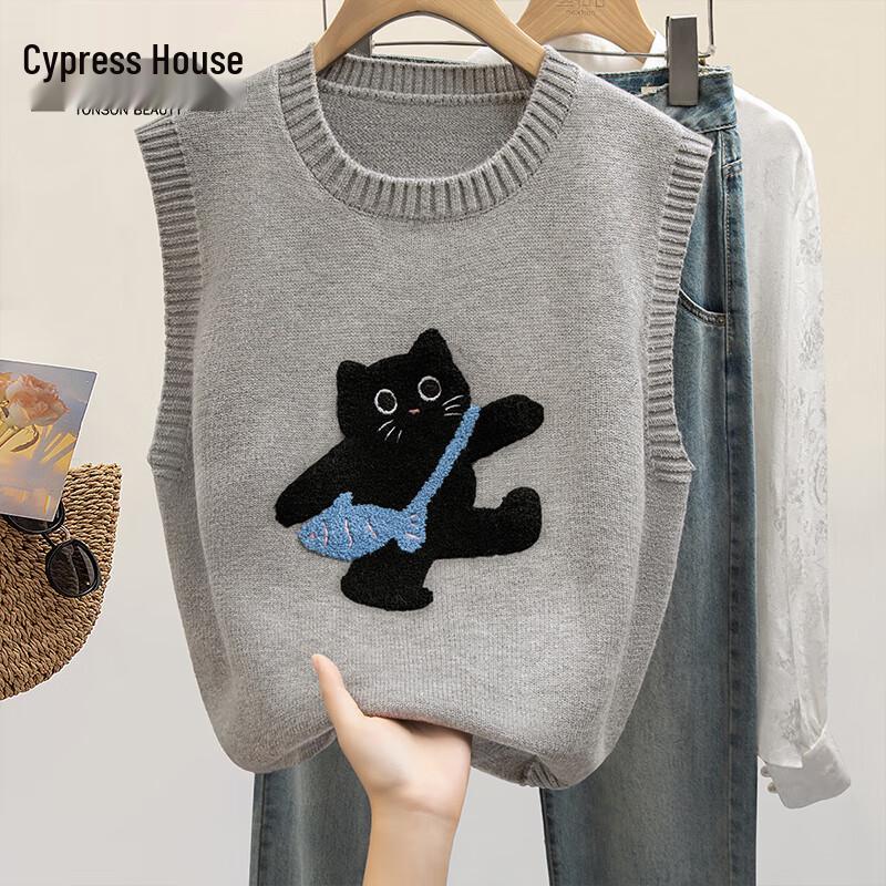 

Женский вязаный жилет с вышивкой и круглым вырезом Sibaisha One Size