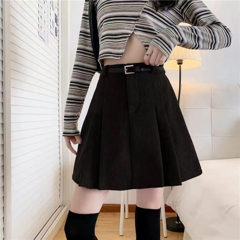 Corduroy Pleated High-Waisted Bodycon Mini Skirt - 2025 Autumn/Winter Collection