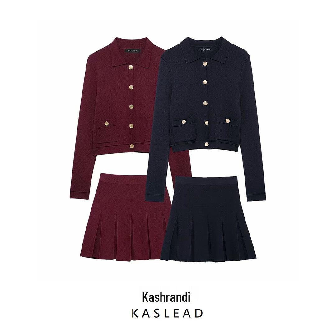 

2024 Winter Women s Fashion: European & American Style Lapel Knit Cardigan with Half Skirt S
