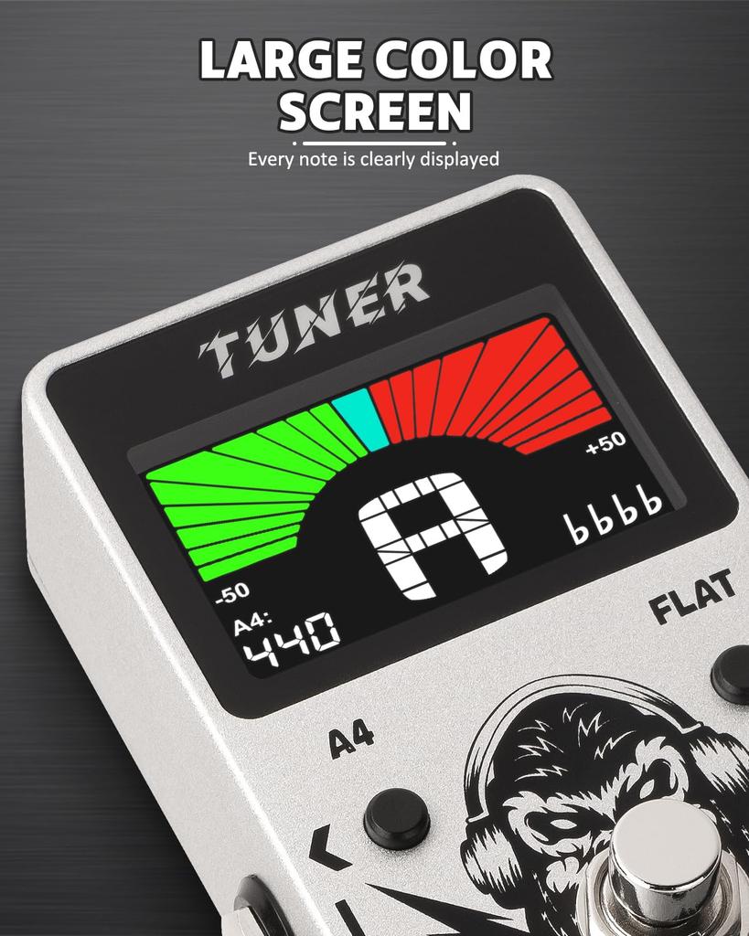 STRICH Tuner Guitar Pedal with Precision Chromatic Drop Tuning, 430-450Hz, A4 True Bypass, Color Display, for Electric Guitar and Bass