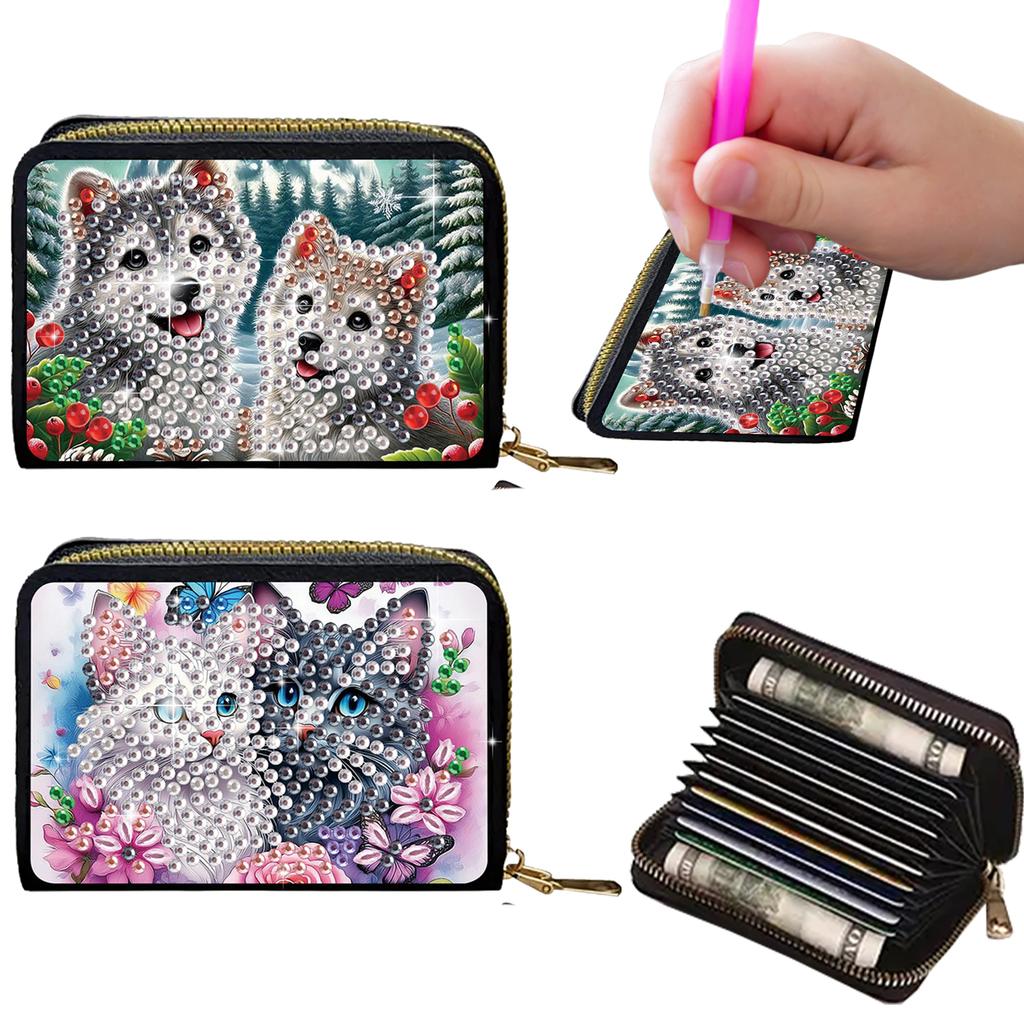 2pcs Animal Pattern Diamond Painting Fashion Card Holder DIY Diamond Painting Art Kit ID Storage Bag for Travel and Daily Use